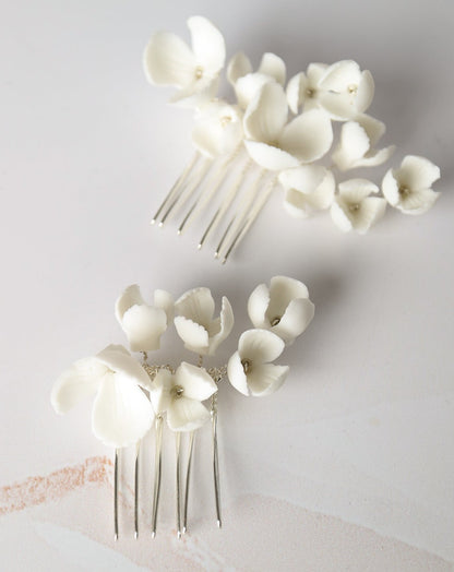 Porcelain flower bridal hair clips