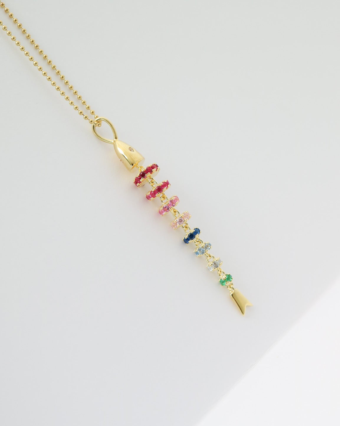 Necklace with colorful beads on a white background