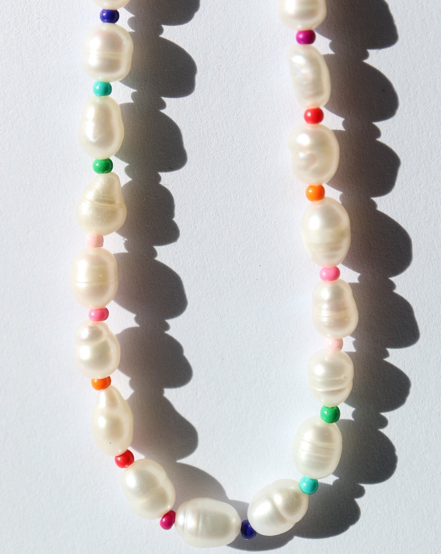 Freshwater pearl and colourful seed bead necklace by Collective & Co jewellery