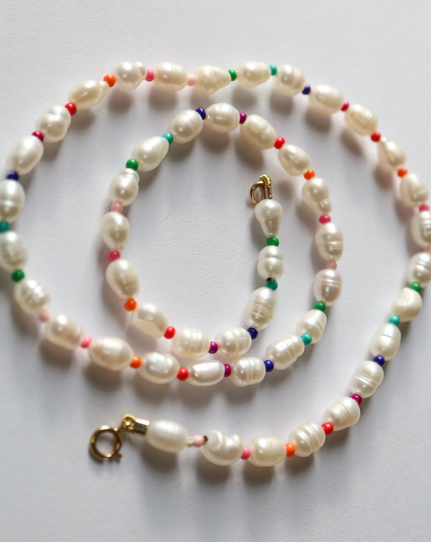 Freshwater pearl and colourful seed bead necklace by Collective & Co jewellery