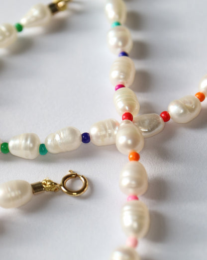 Freshwater pearl and colourful seed bead necklace by Collective & Co jewellery