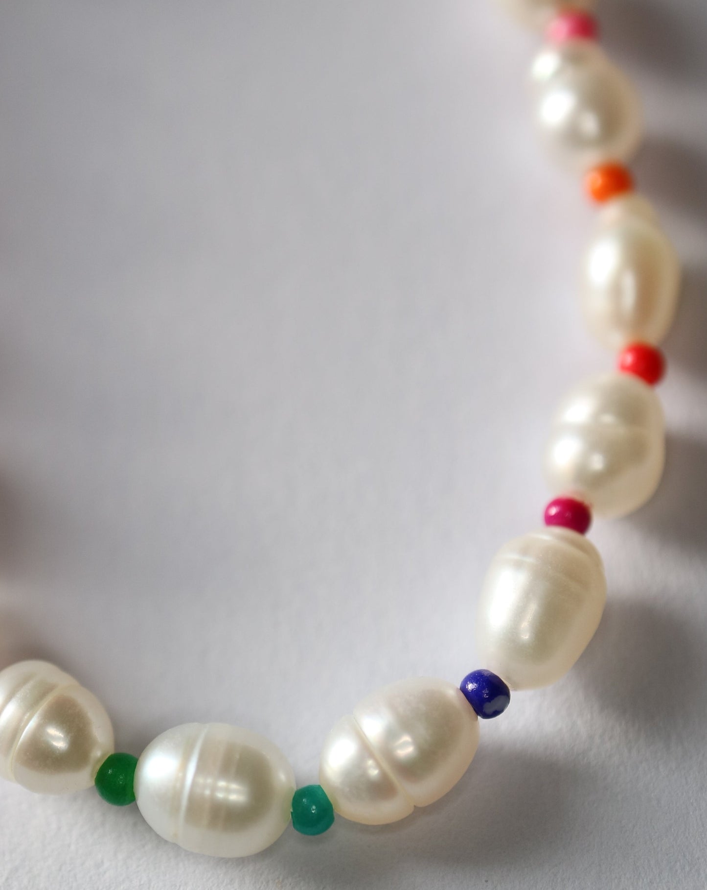 Freshwater pearl and colourful seed bead necklace by Collective & Co jewellery