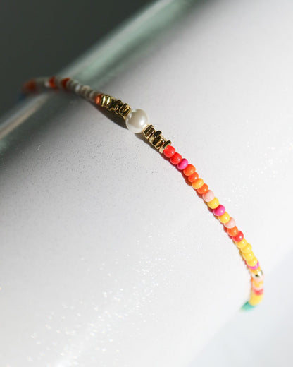 Colourful beaded and pearl bracelet finished with 14kt gold plated sterling silver