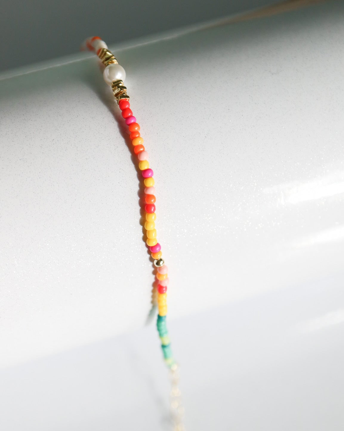 Colourful beaded and pearl bracelet finished with 14kt gold plated sterling silver