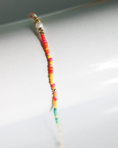 Colourful beaded and pearl bracelet finished with 14kt gold plated sterling silver