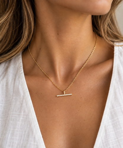 Axis Pendant -bar necklace on female neck