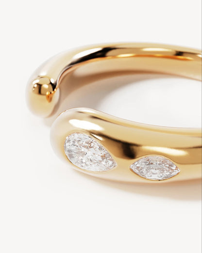 Gold-plated open ring with marquise moissanite stones