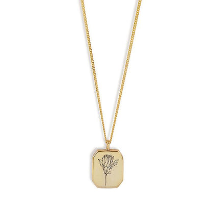9ct Gold Rectangle Protea Pendant by Meraki Jewellery Design