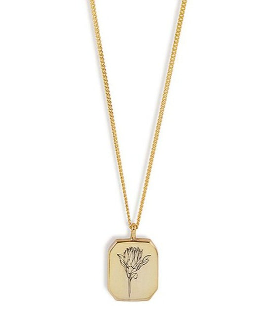 9ct Gold Rectangle Protea Pendant by Meraki Jewellery Design