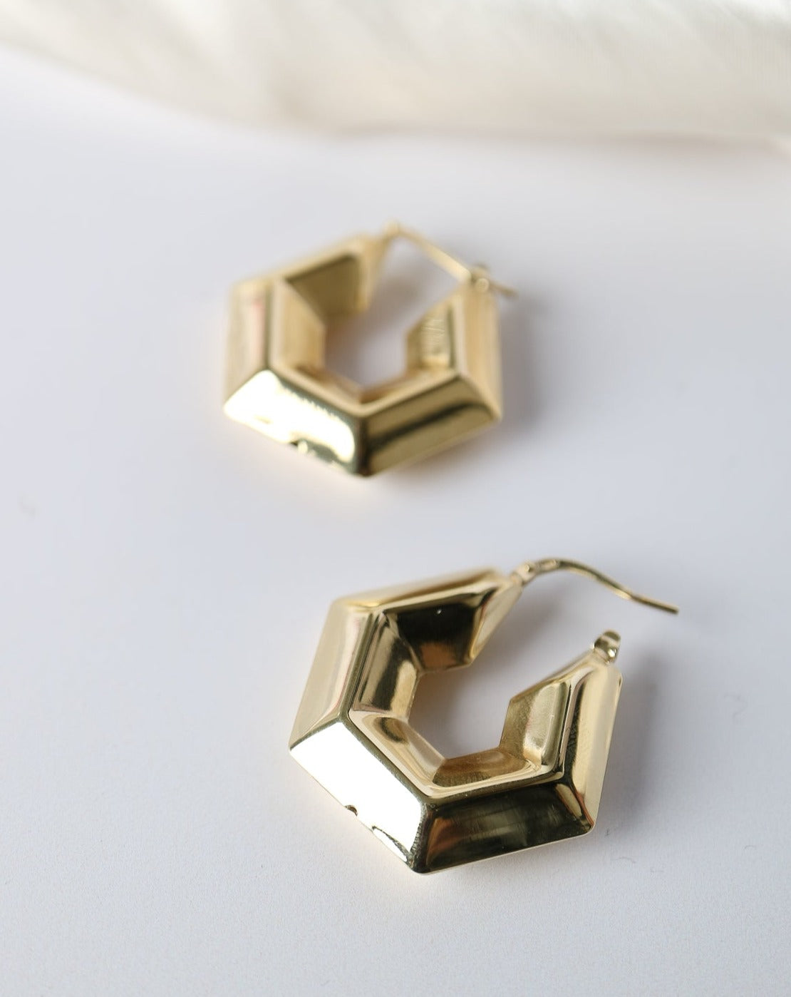 Hexagonal Hoop Earrings in gold by Collective & Co jewellery brand