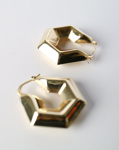 Hexagonal Hoop Earrings in gold by Collective & Co jewellery brand