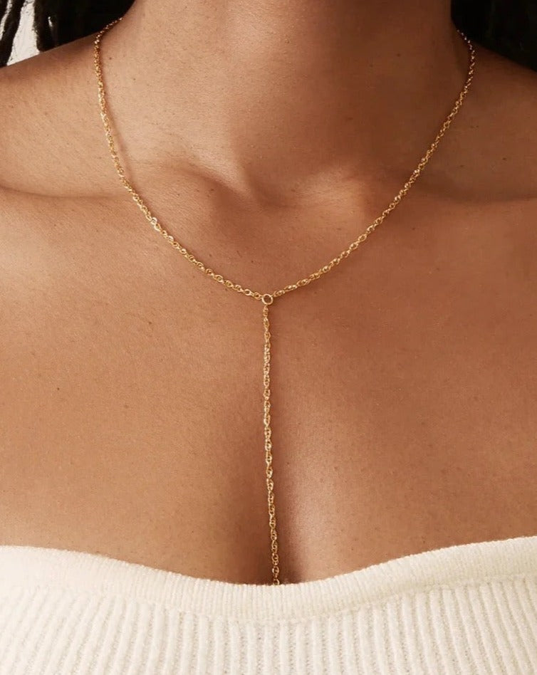 Gold Rope Lariat Necklace