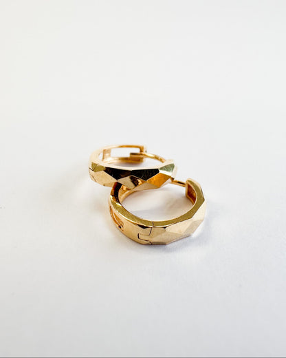 9ct real gold diamond cut faceted Huggies earrings