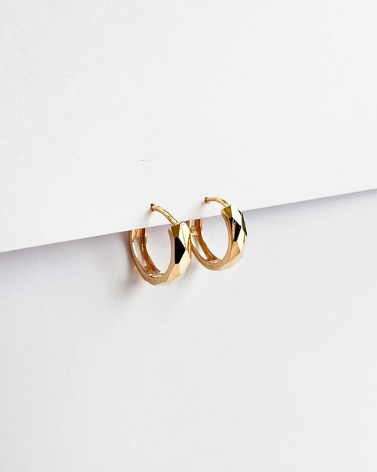 9ct real gold diamond cut faceted Huggies earrings