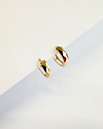 9ct real gold diamond cut faceted Huggies earrings
