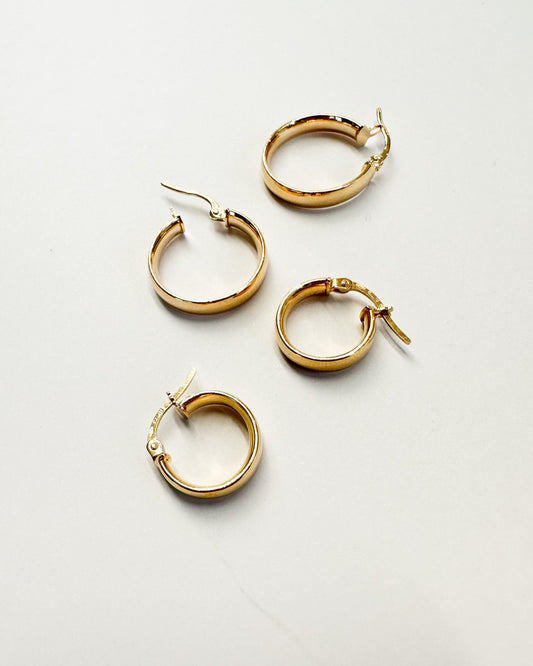 9ct real gold flat hoop d-shaped earrings