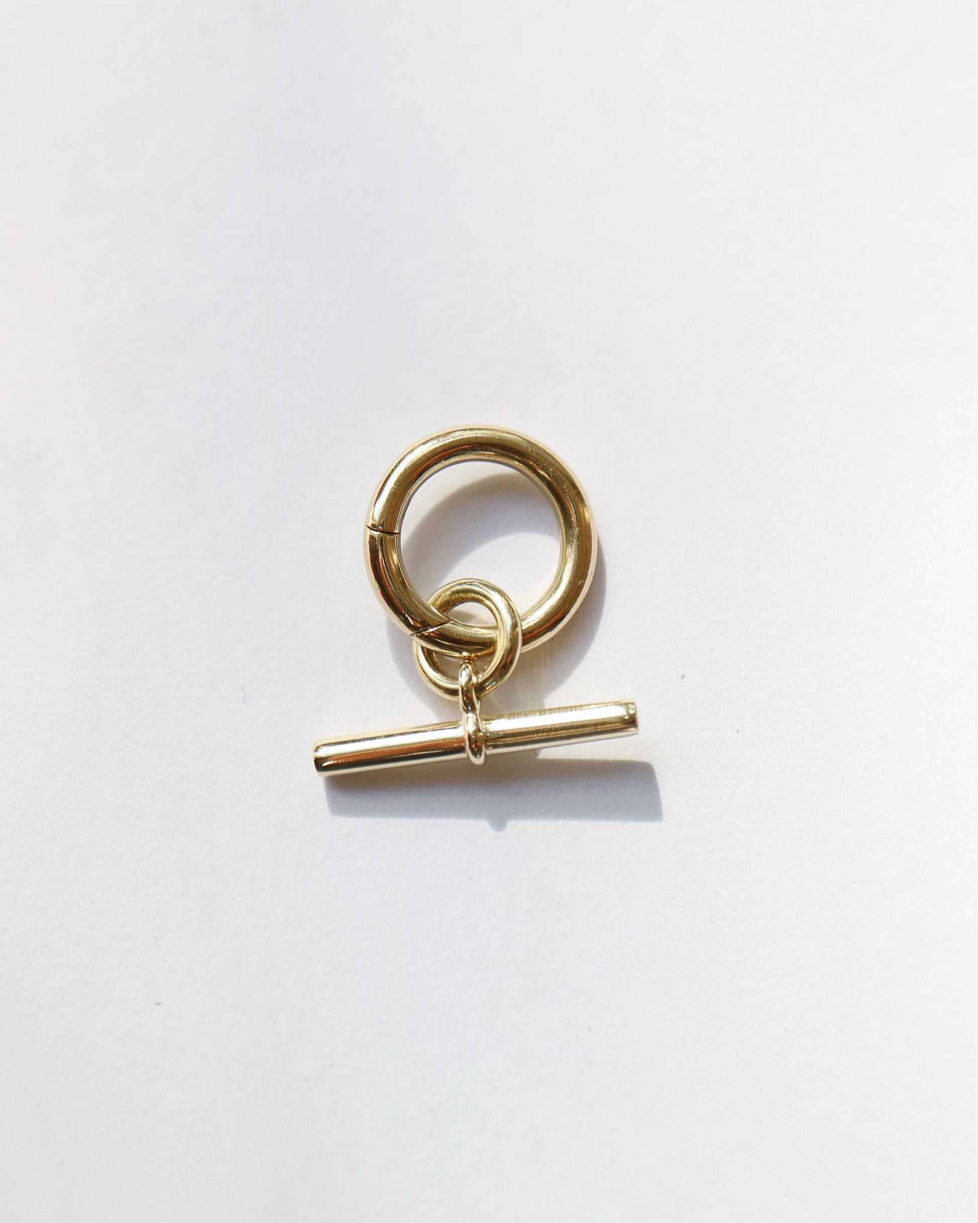 Gold charm with a toggle clasp on a white background