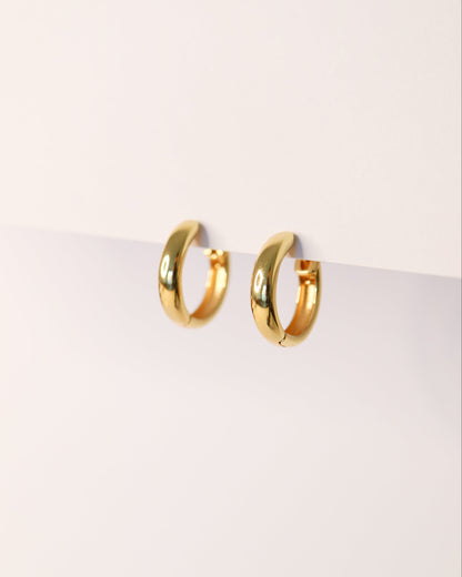 Gold hoop earrings on a white background