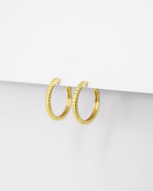 Gold hoop earrings on a white background