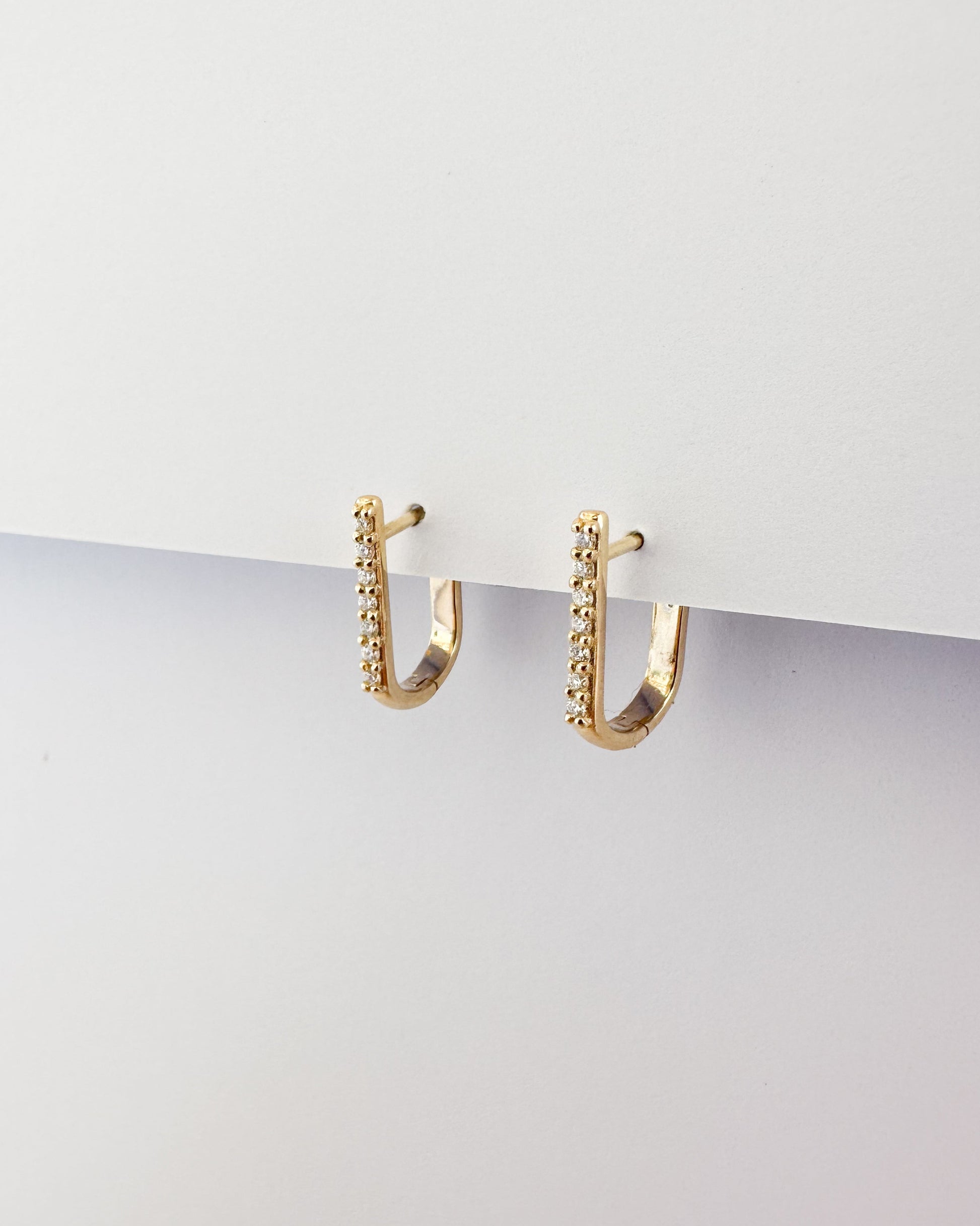9ct gold Diamond Paperclip Huggies Earrings real gold