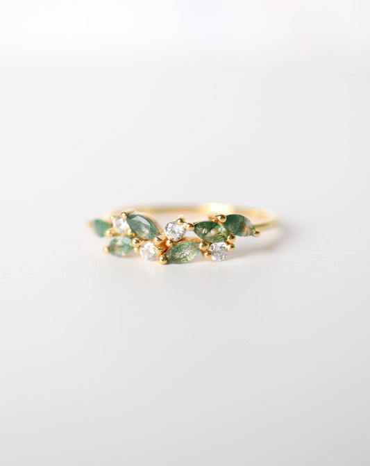La Kaiser Orchard Ring with Moss Agate and Topaz