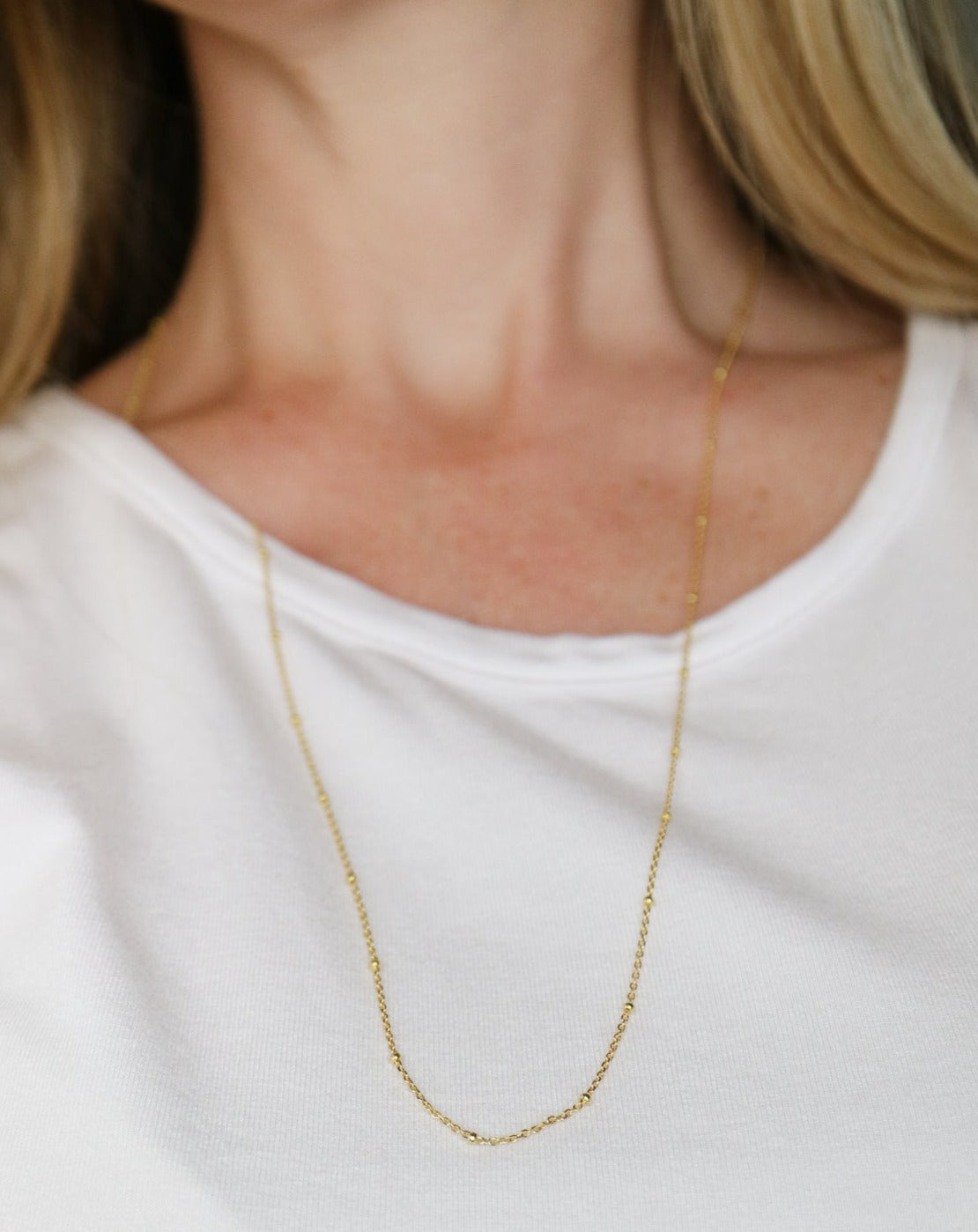 Gold beaded chain for layering necklaces