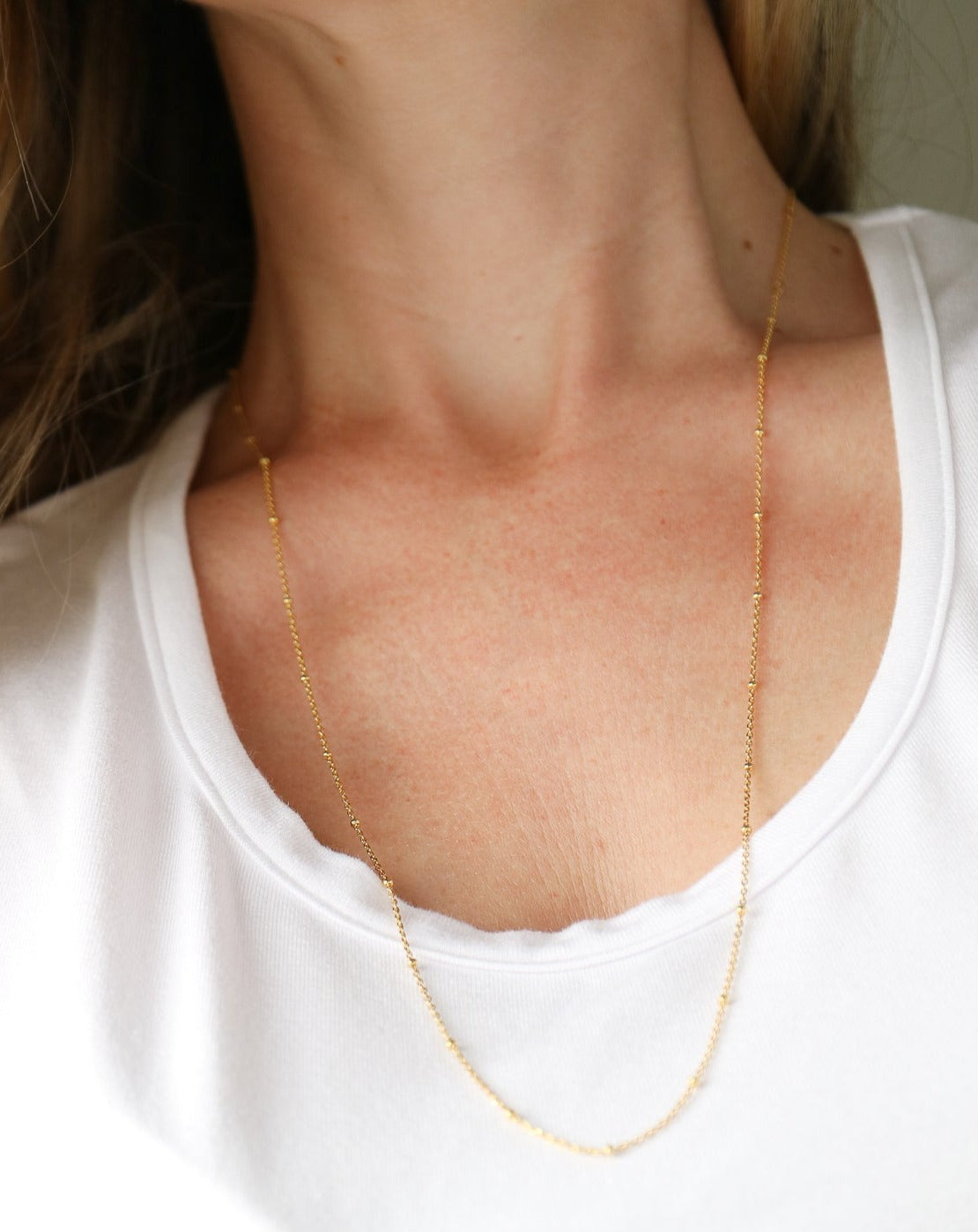 Gold beaded chain for layering necklaces