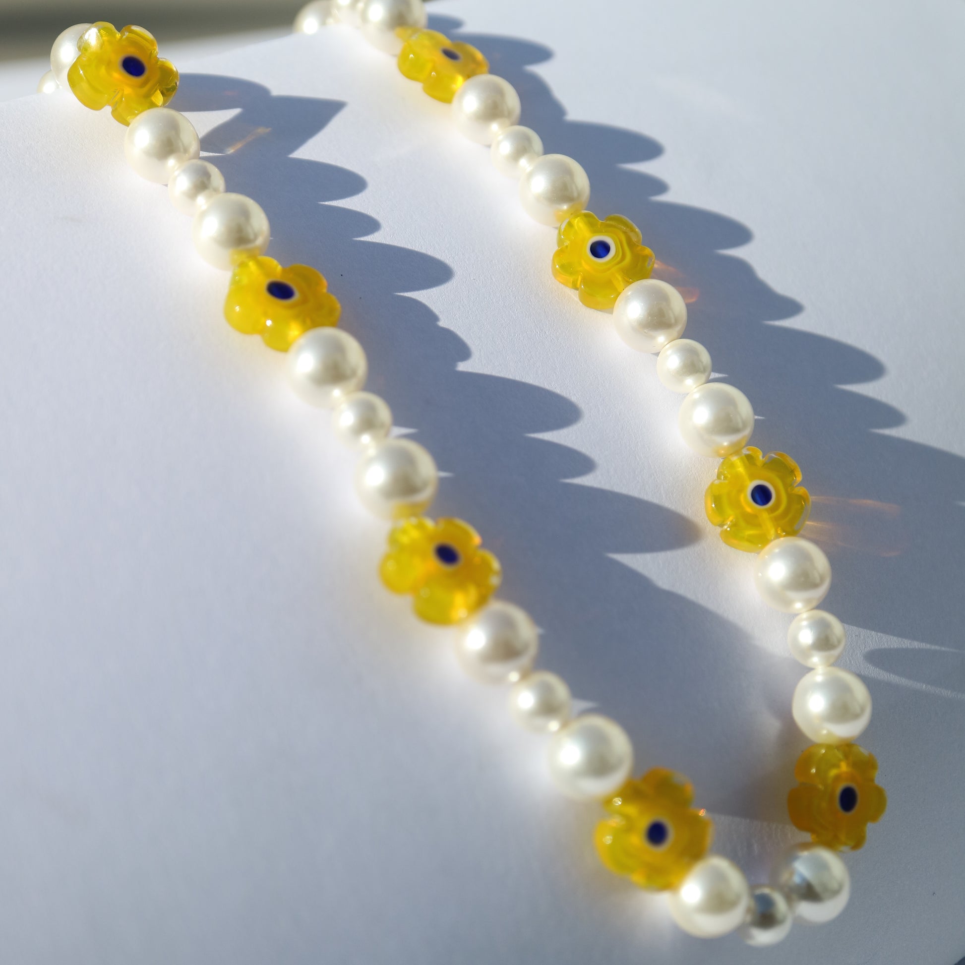 Daisy Flower Pearl Necklace from Mikateko Jewels