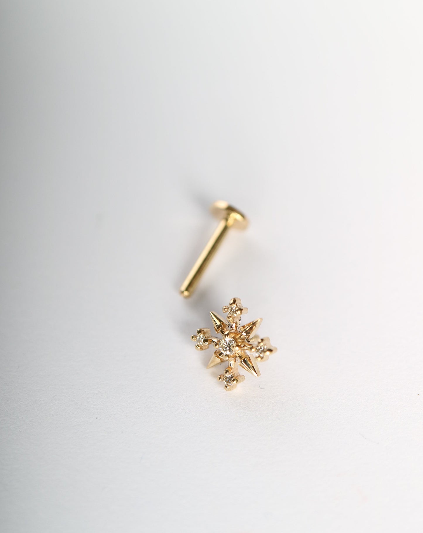 14kt gold Diamond Snowflake helix piercing flat back earring