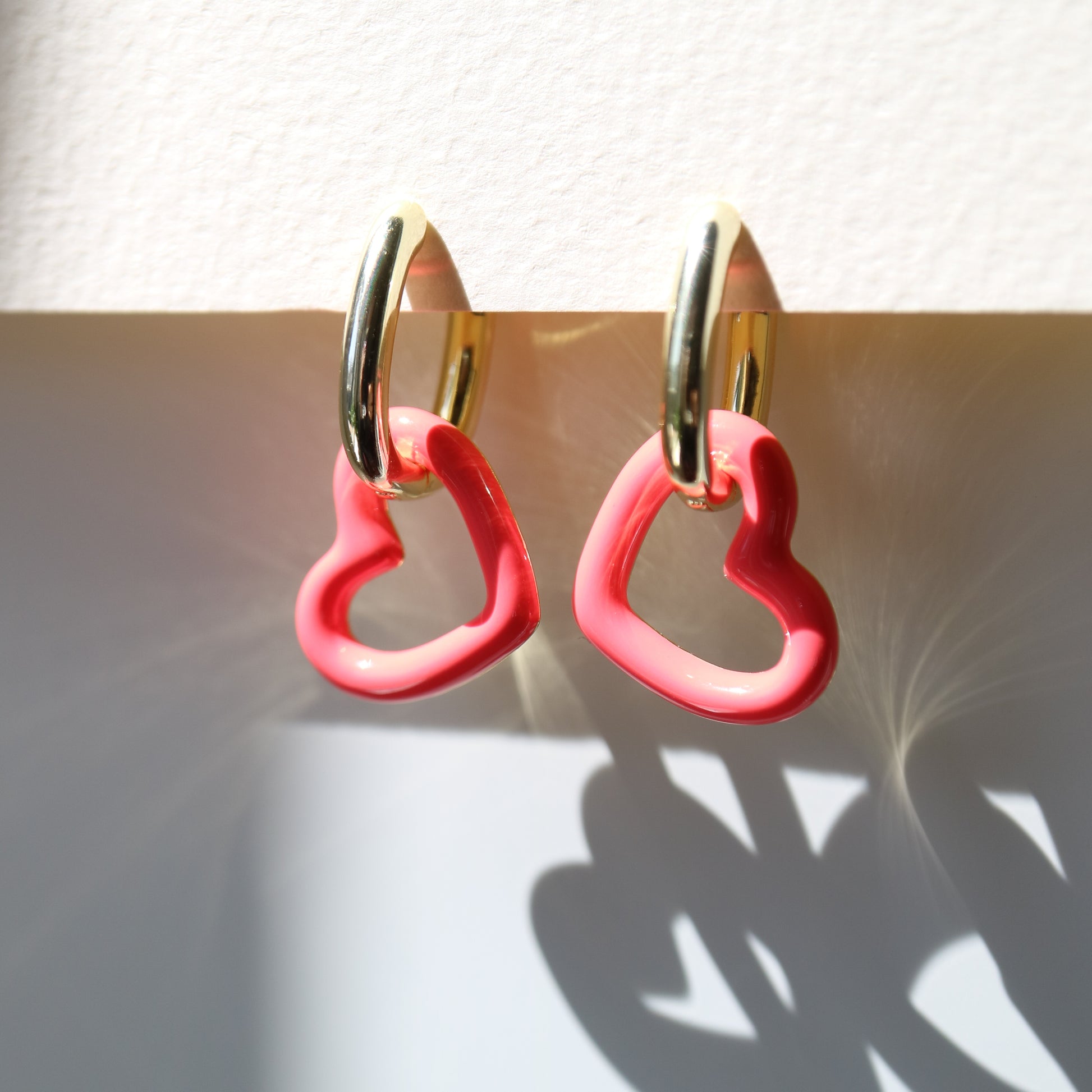 Pink heart hoop earrings