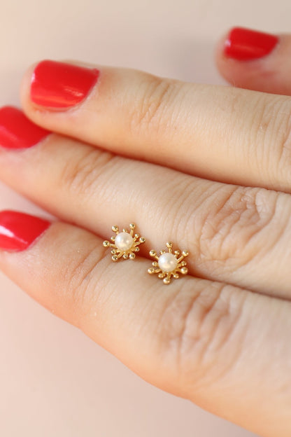 9ct gold blossom stud earrings with pearls