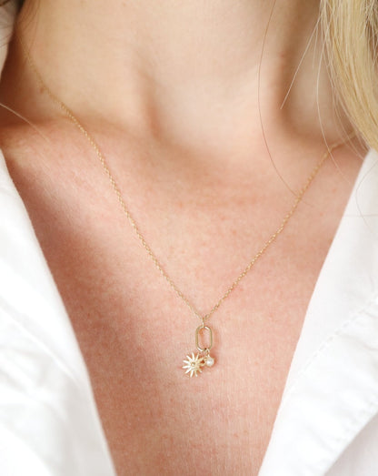 Gold Pearl Necklace on female neck
