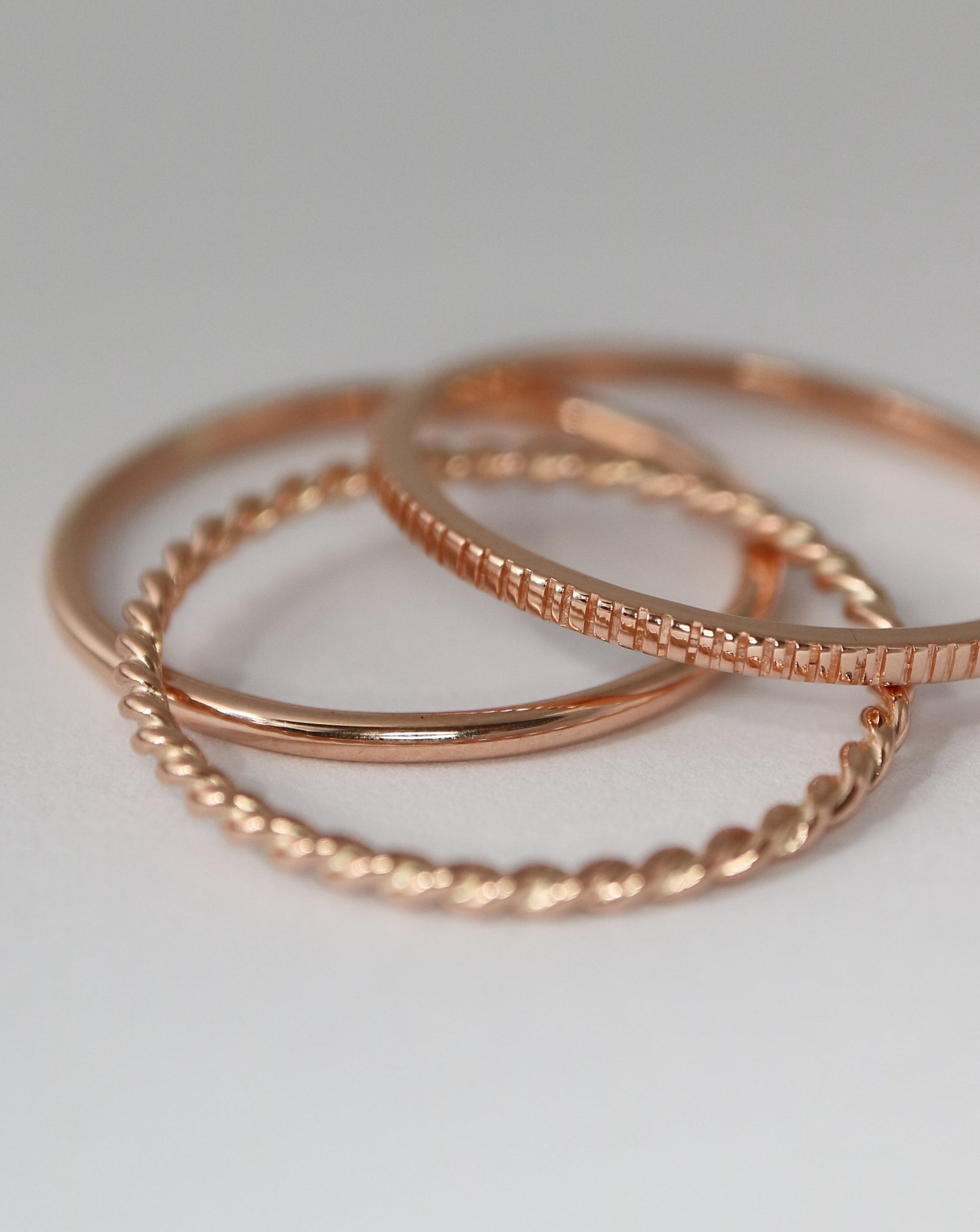 Three stacking rings in 9ct rose gold