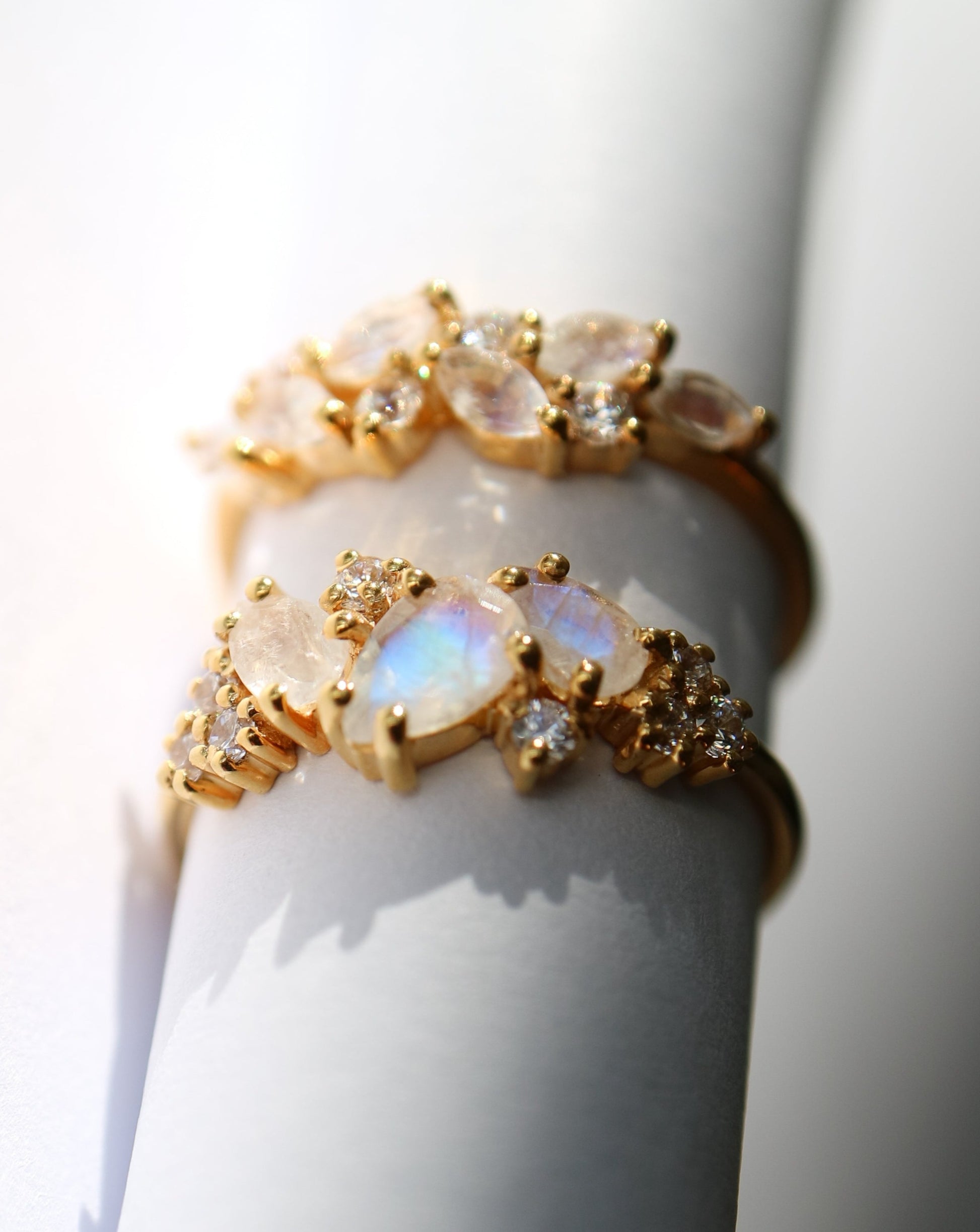 Rainbow Moonstone and diamond Midsummer Night's Dream Ring by La Kaiser