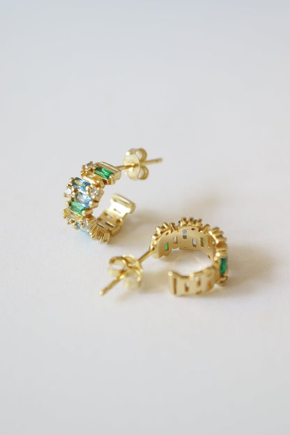 Green huggie hoop earrings