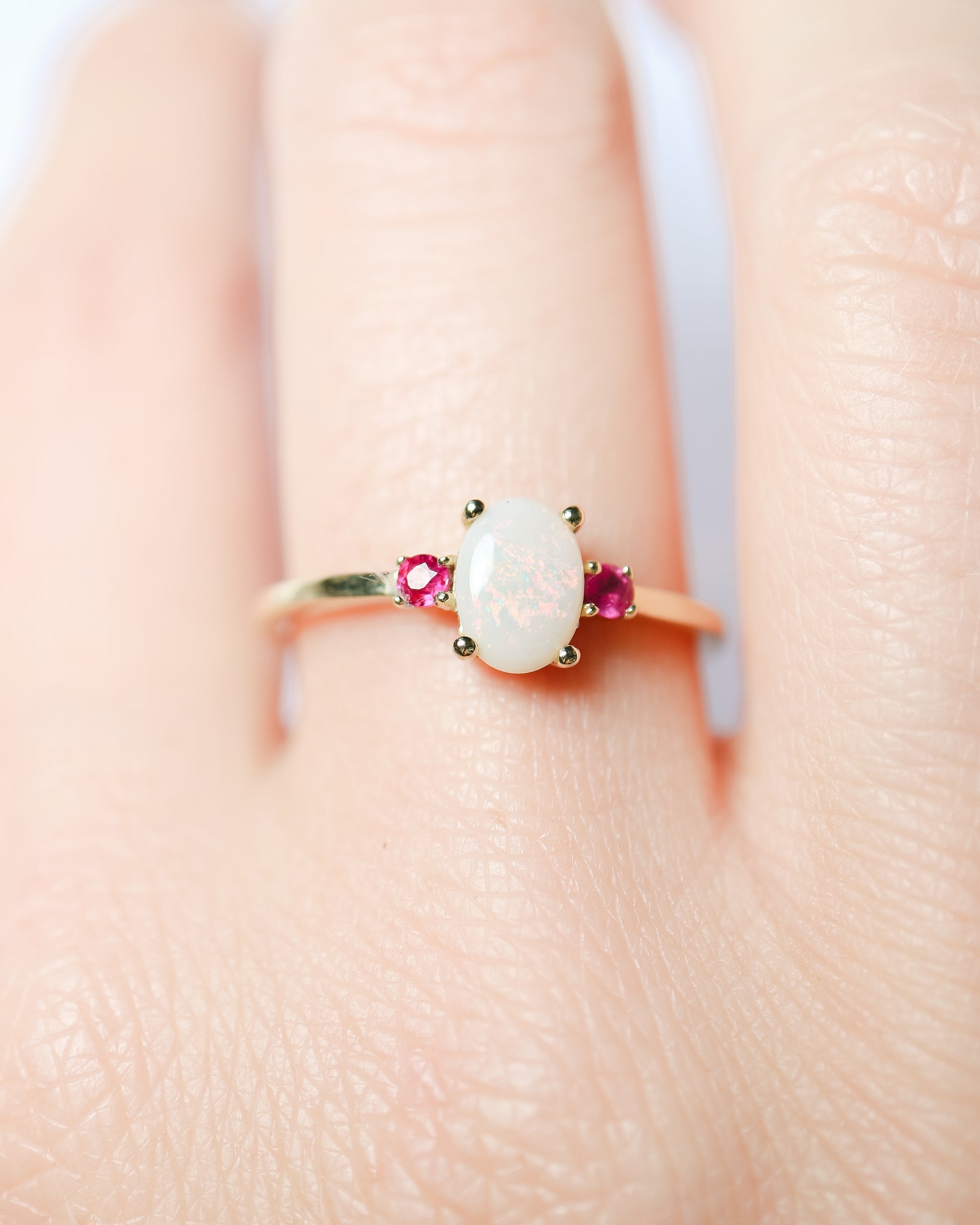 Opal and Ruby ring in 9ct gold