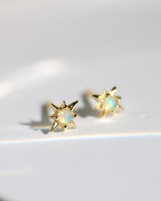 Opal star stud earrings in 14kt gold plated silver