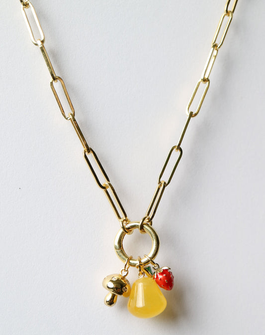 Gold Paperclip Necklace with charms attached