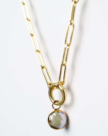 Gold Paperclip Necklace with pearl charm