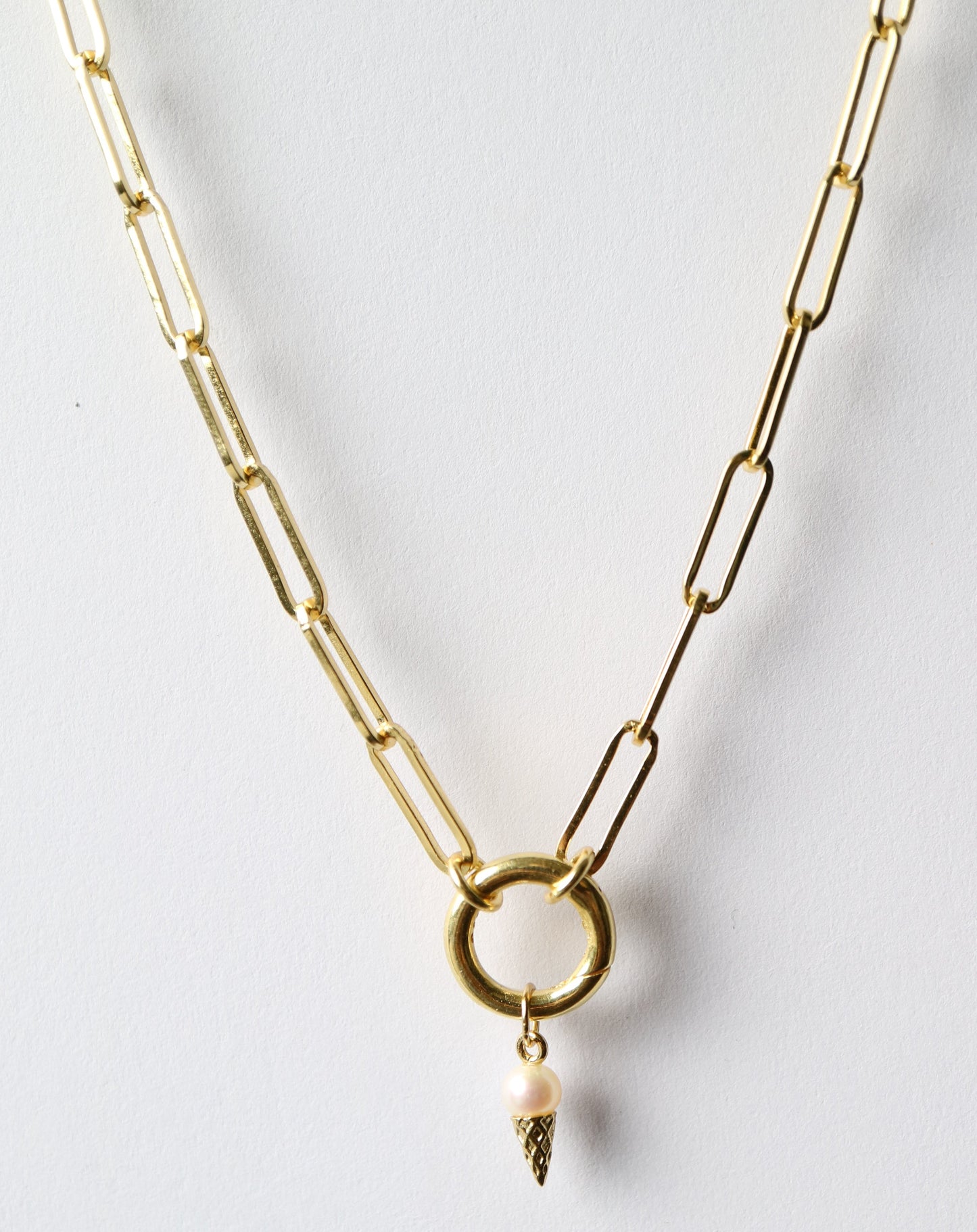 Gold Paperclip Necklace with ice cream charm