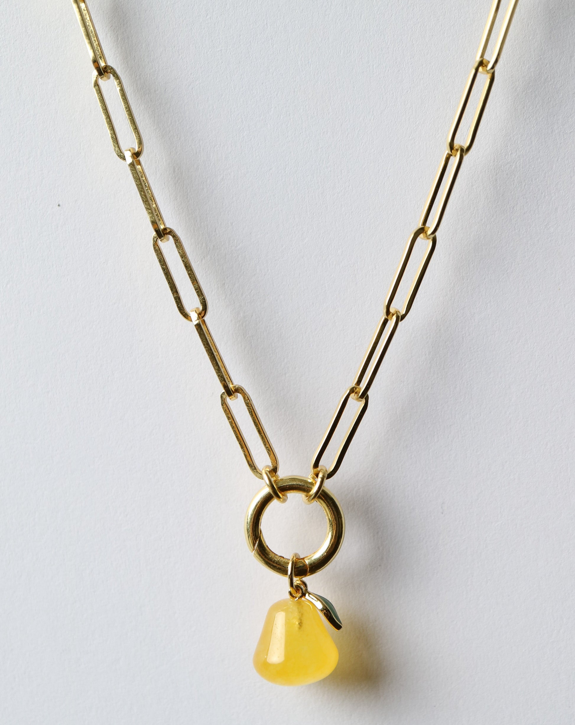 Gold Paperclip Necklace with lemon charm