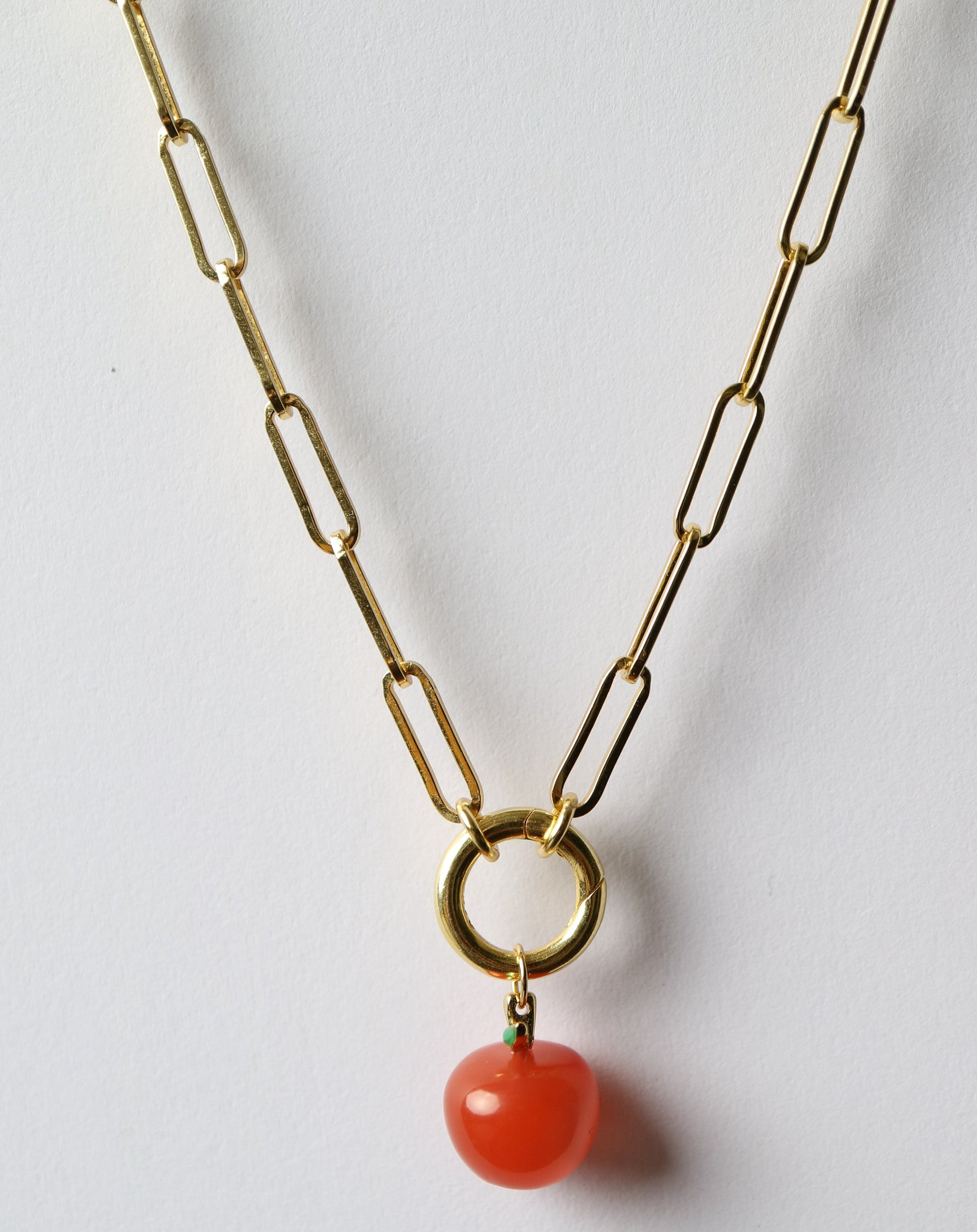 Paperclip Charm Necklace with apple charm