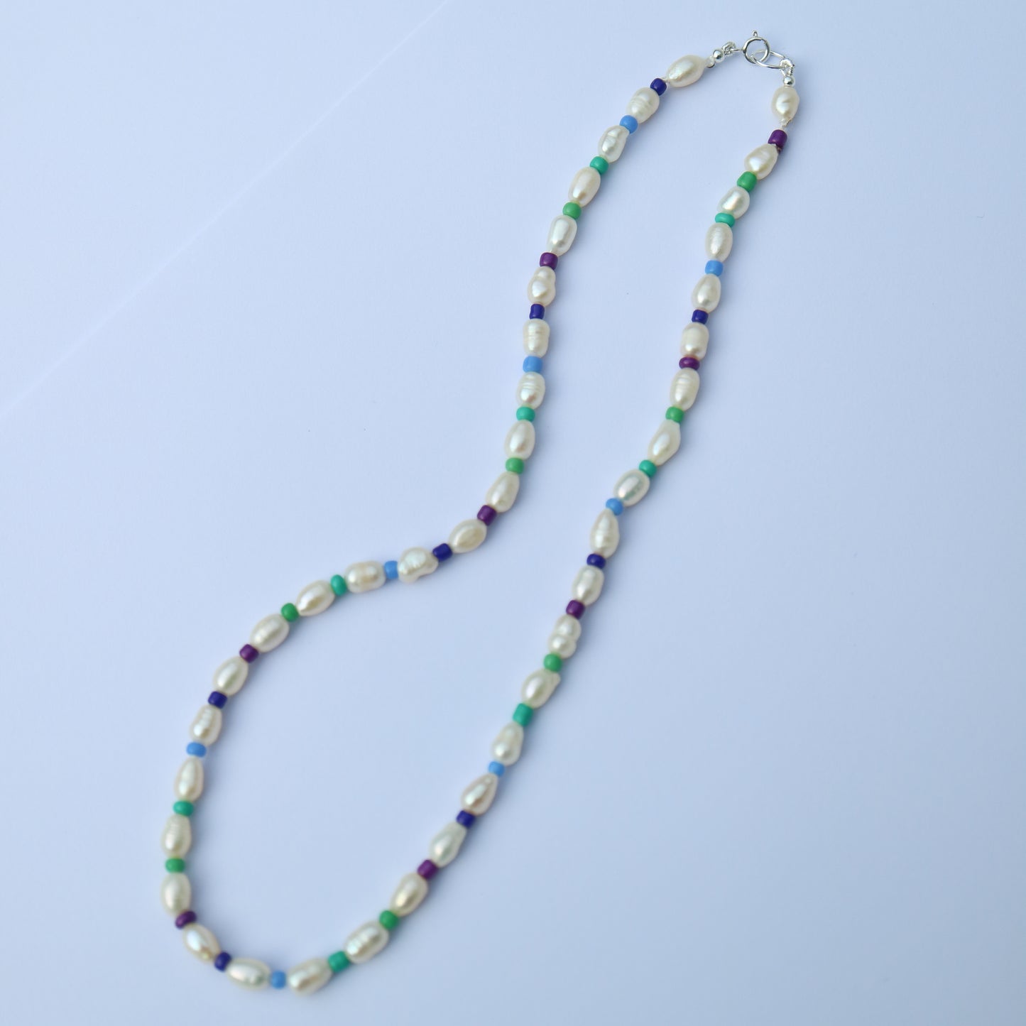 Pearl Necklace with azure blue beads