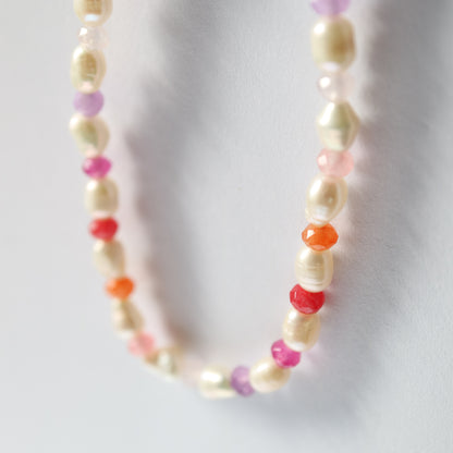 Coloured gemstone and pearl necklace
