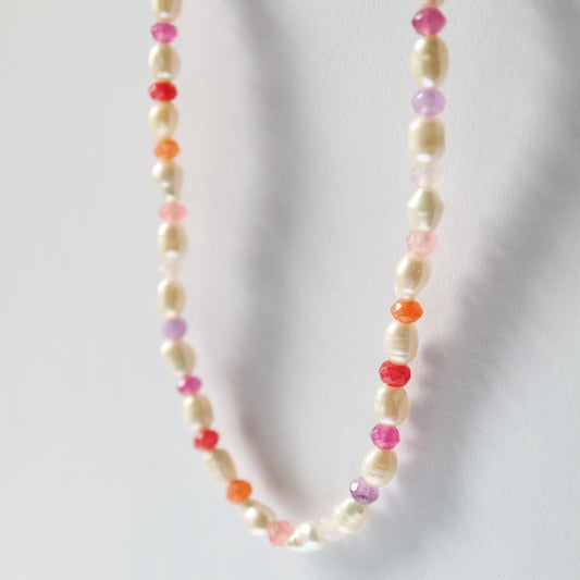 Coloured gemstone and pearl necklace