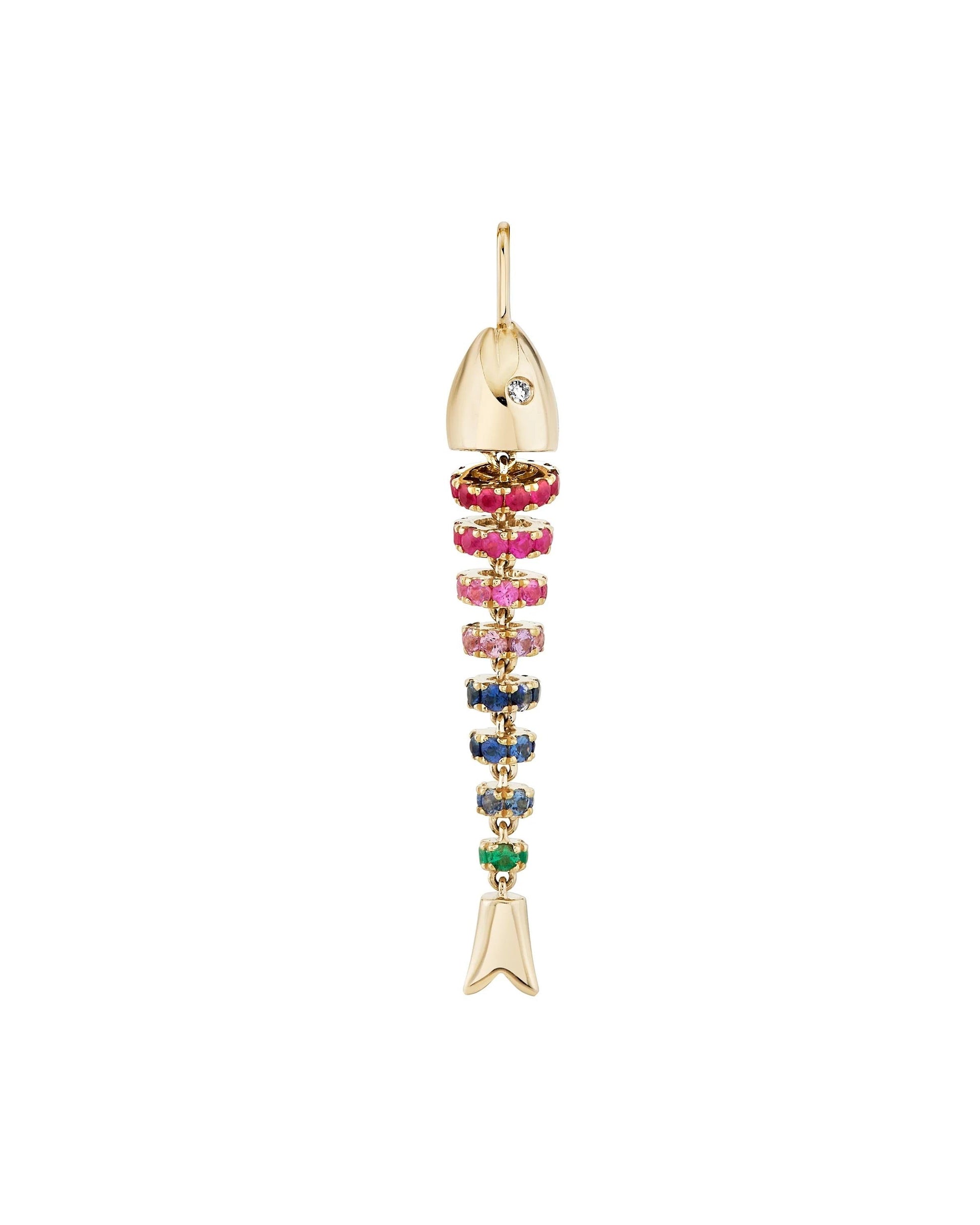 Colorful beaded pendant with gold accents on a white background