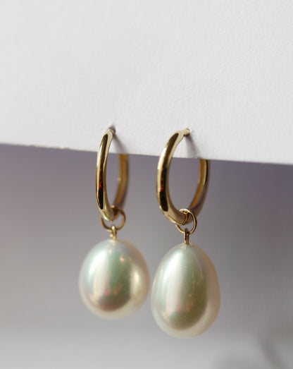 9kt gold Pearl Huggies earrings