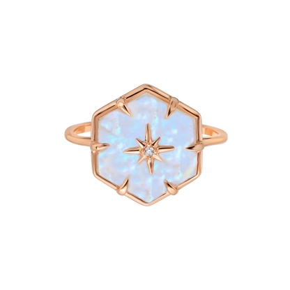 Rose gold star studded rainbow moonstone ring by La Kaiser Jewellery