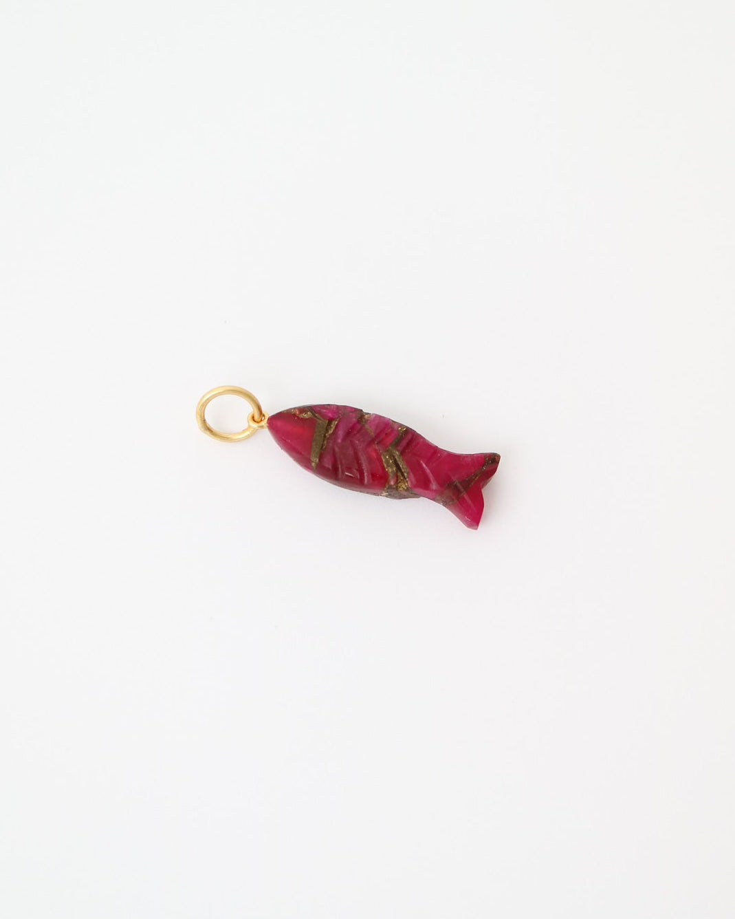 Scarlet Koi Charm featuring a hand-carved pink Mohave turquoise fish pendant with sterling silver detailing.
