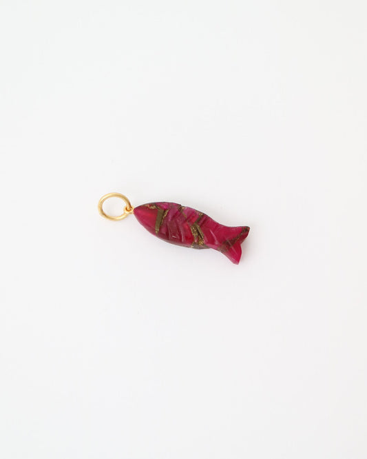 Scarlet Koi Charm featuring a hand-carved pink Mohave turquoise fish pendant with sterling silver detailing.